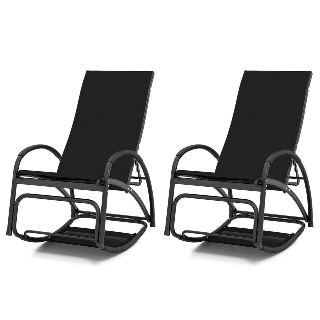 Costway 1/2 PCS 2-in-1 Outdoor Rocking Chair with 4-Position Adjustable Backrest Curved Armrests